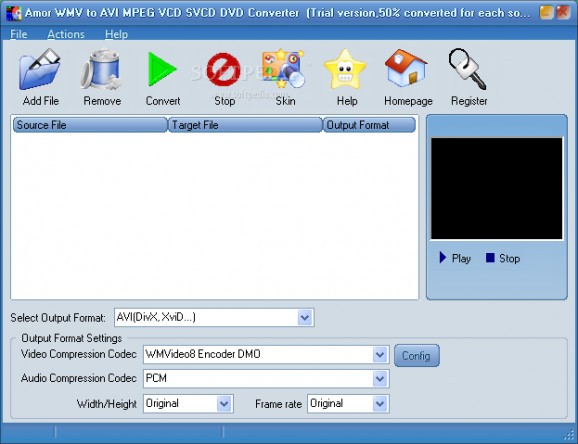 Amor WMV to AVI MPEG VCD DVD Converter screenshot