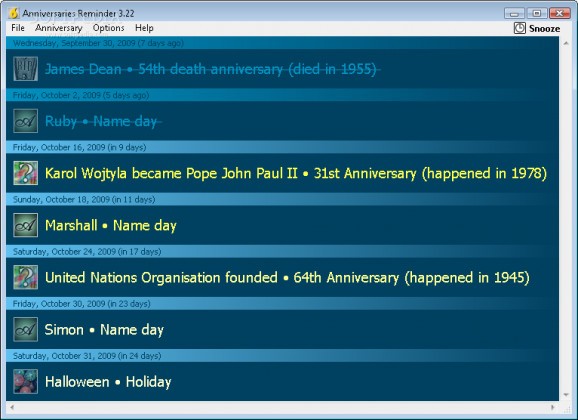Anniversaries Reminder screenshot