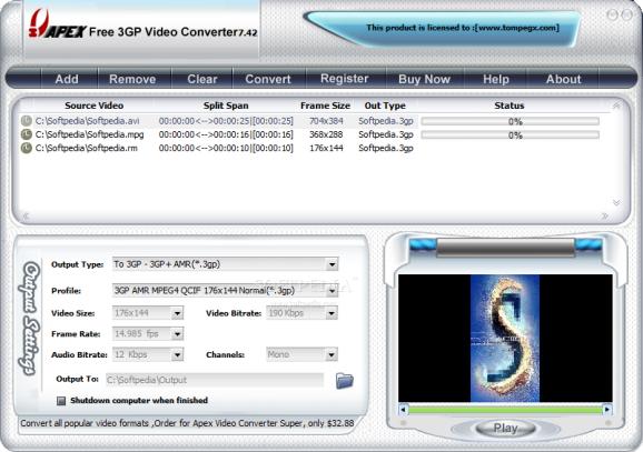 Apex Free 3GP Video Converter screenshot