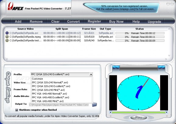 Apex Free Pocket PC Video Converter screenshot