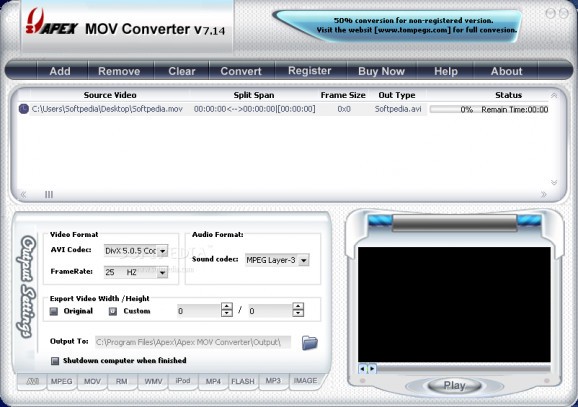 Apex MOV Converter screenshot