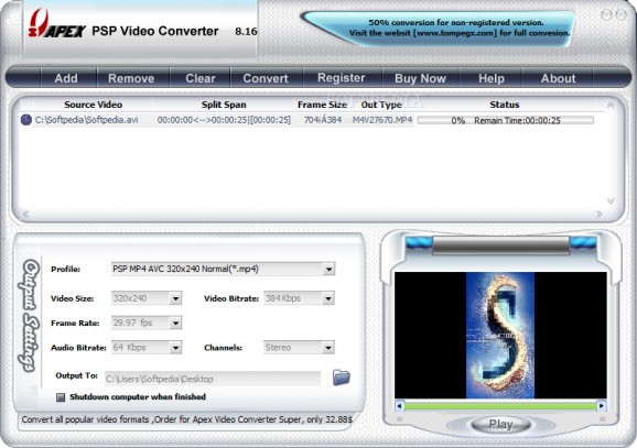Apex PSP Video Converter screenshot