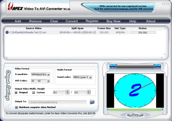 Apex Video To AVI Converter screenshot