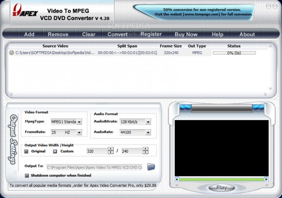 Apex Video To MPEG VCD DVD Converter screenshot