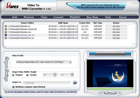 Apex Video To WMV Converter screenshot