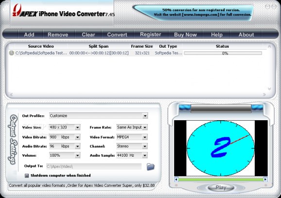 Apex iPhone Video Converter screenshot