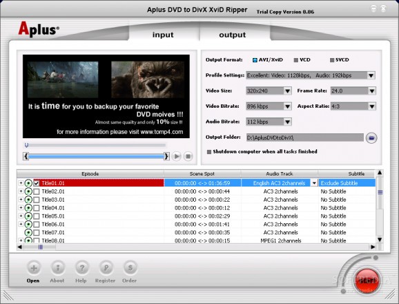 Aplus DVD to Divx Xvid Ripper screenshot