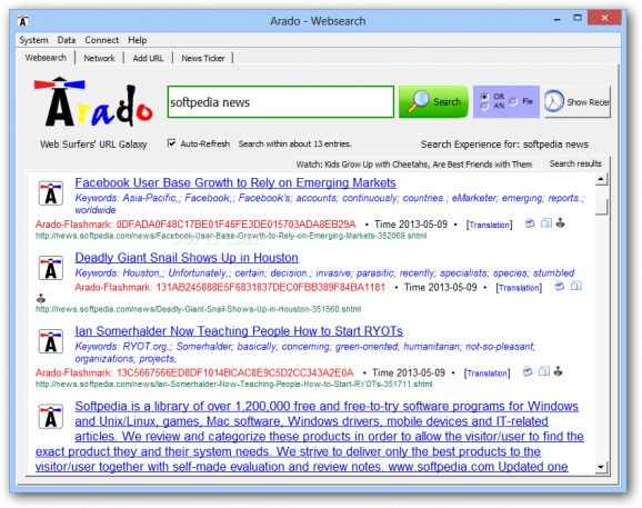 Arado - Websearch screenshot