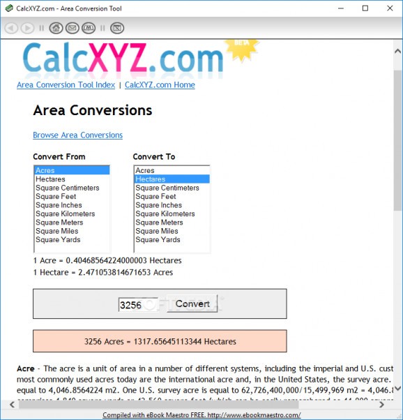 Area Conversion Tool screenshot