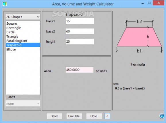 Area, Volume and Weight Calculator screenshot