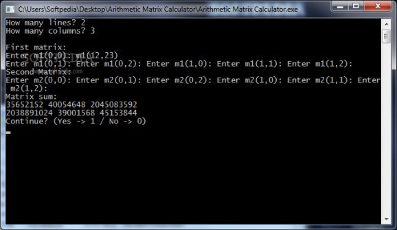 Arithmetic Matrix Calculator screenshot
