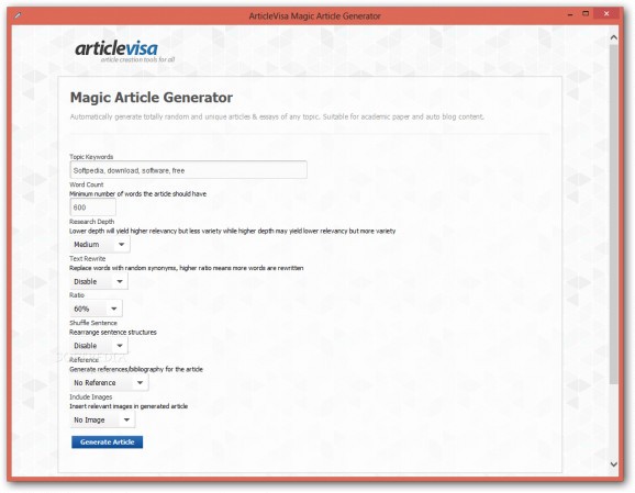 ArticleVisa Magic Article Generator screenshot
