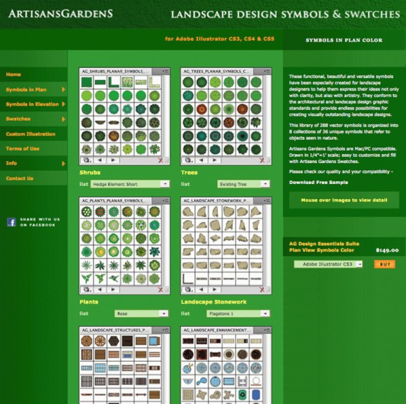 Artisans Gardens Landscape Design Symbols in Plan View Color screenshot