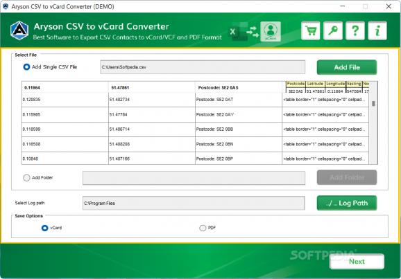 Aryson CSV to vCard Converter screenshot