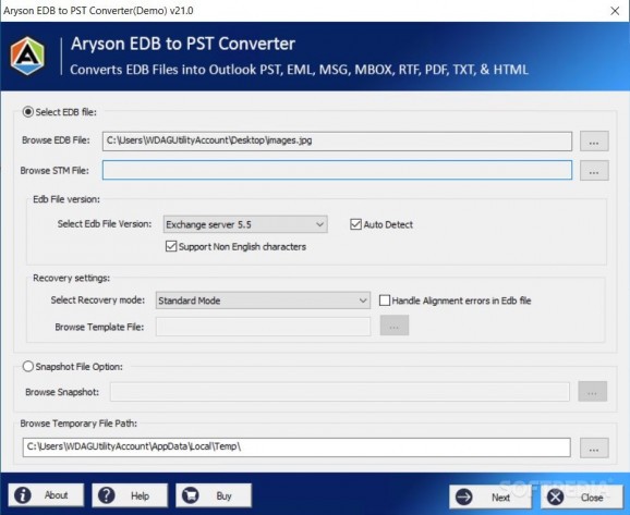 Aryson EDB to PST Converter screenshot