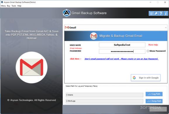 Aryson Gmail Backup Tool screenshot