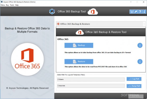 Aryson Office 365 Backup Tool screenshot