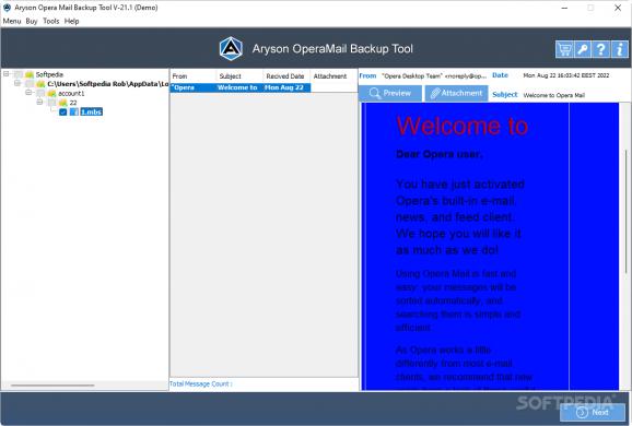 Aryson Opera Mail Backup Tool screenshot