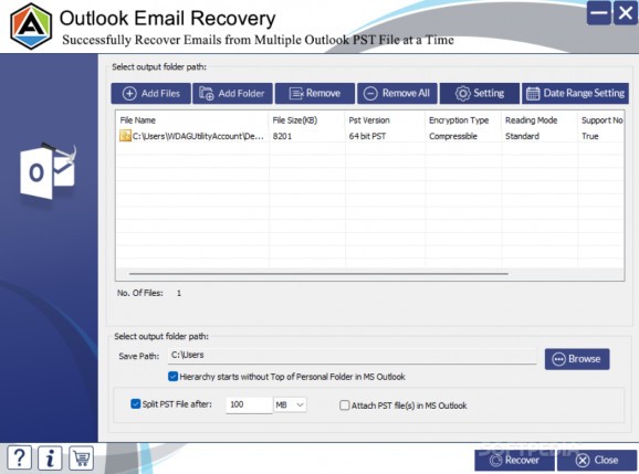 Aryson Outlook Email Recovery screenshot