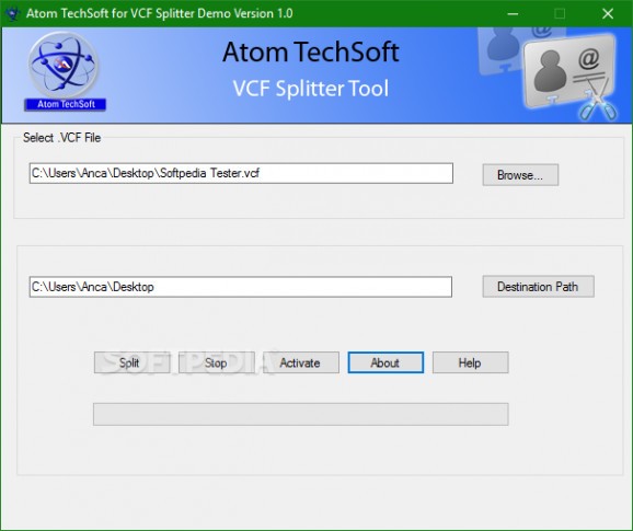 Atom TechSoft VCF Splitter Tool screenshot