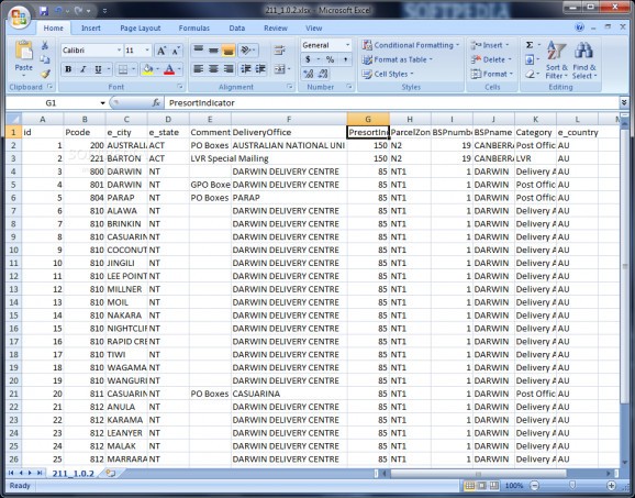 Australia Postal Code Master Database screenshot