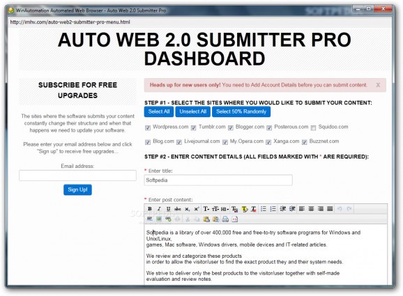 Auto Web 2.0 Submitter Pro screenshot