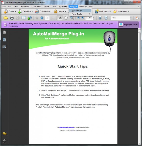 AutoMailMerge Plug-in for Adobe Acrobat screenshot