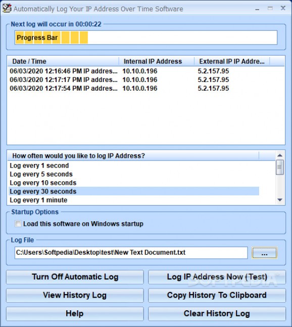 Automatically Log Your IP Address Over Time Software screenshot
