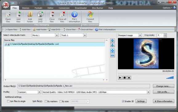 Axara 2D to 3D Video Converter screenshot