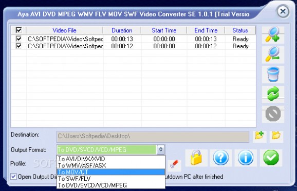 Aya AVI DVD MPEG WMV FLV MOV SWF Video Converter SE screenshot