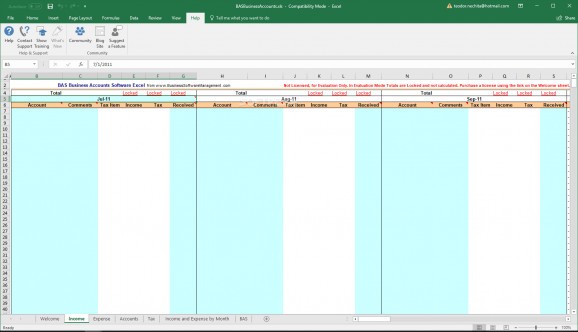 BAS Business Accounts Software Excel screenshot