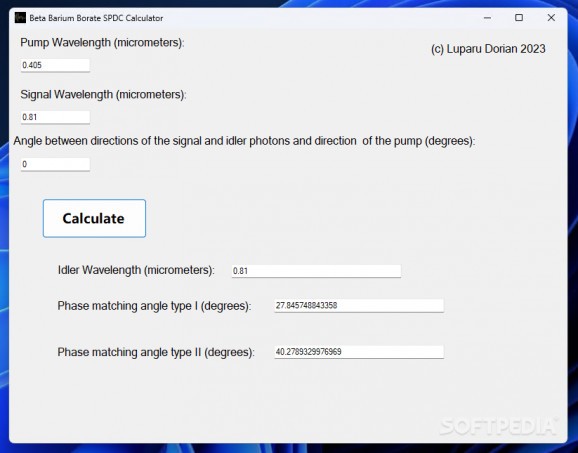 BBO SPDC Calculator screenshot