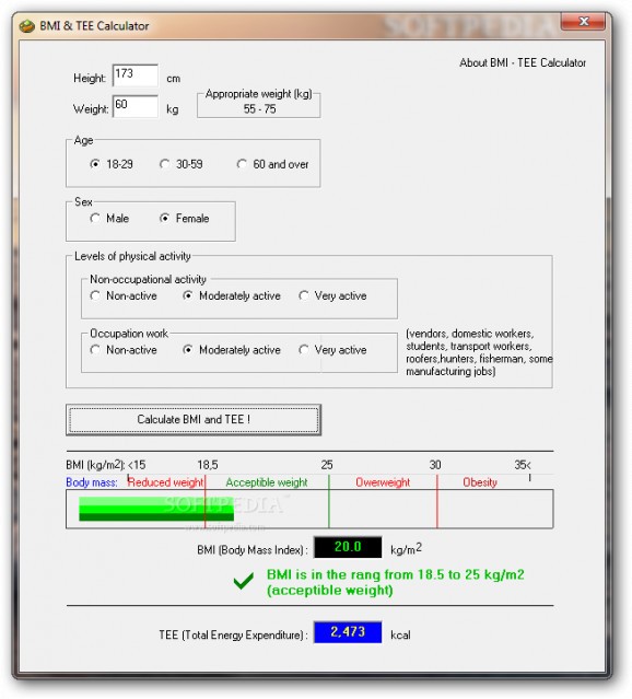 BMI & TEE Calculator screenshot
