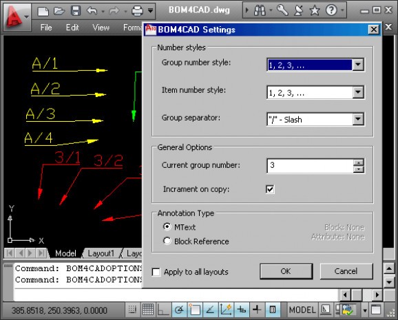 BOM4CAD 2010 - Automatic numbering screenshot