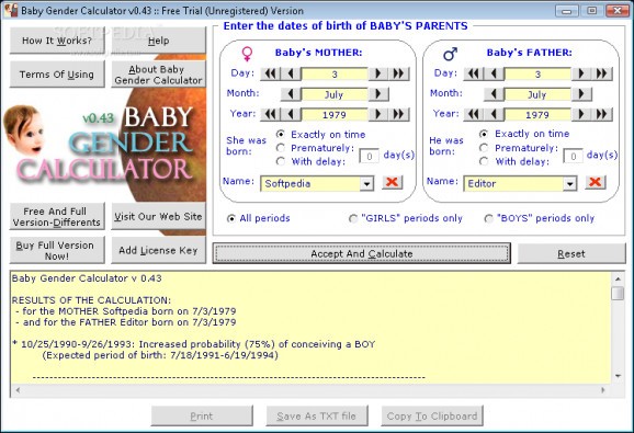Baby Gender Calculator screenshot