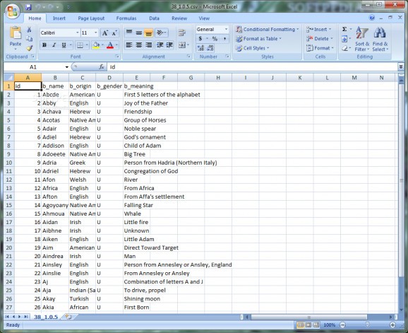 Baby Names Database screenshot