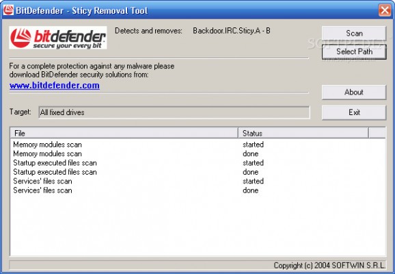 Backdoor.IRC.Sticy.A Removal Tool screenshot