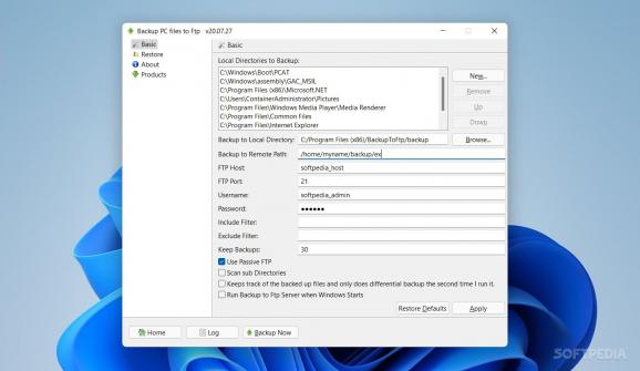Backup PC files to Ftp screenshot
