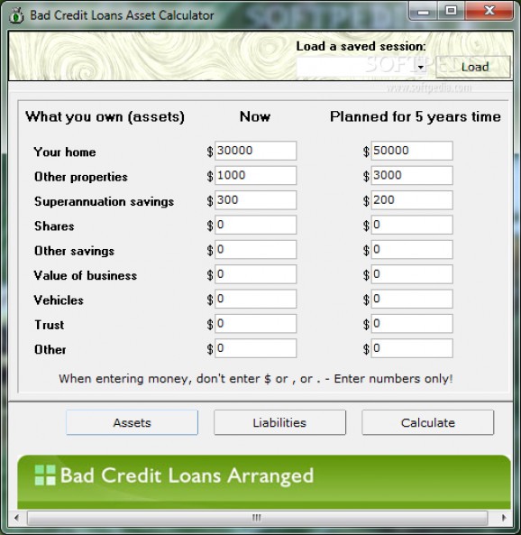 Bad Credit Loans Asset Calculator screenshot