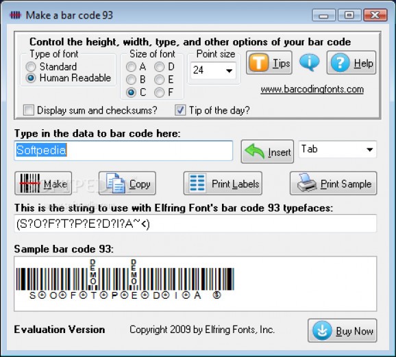 Bar Code 93 Font Set screenshot