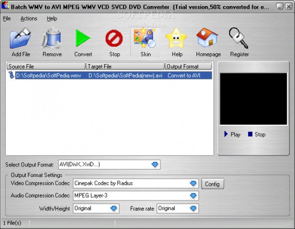 Batch WMV to AVI MPEG WMV VCD SVCD DVD Converter screenshot