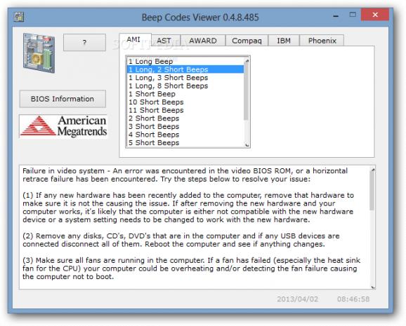 BIOS Beep Codes Viewer screenshot
