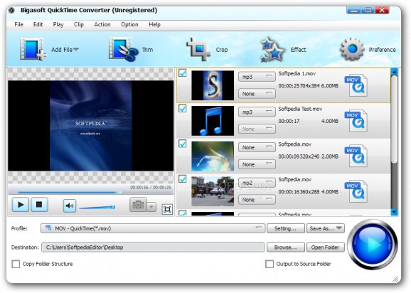 Bigasoft QuickTime Converter screenshot