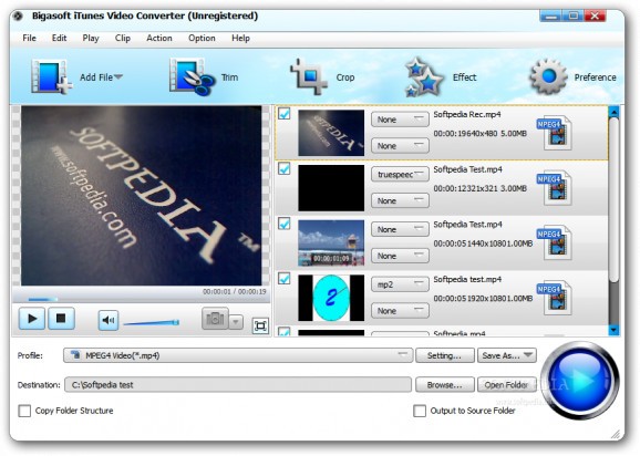 Bigasoft iTunes Video Converter screenshot