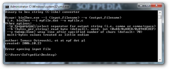 Binary to hex string C-like converter screenshot