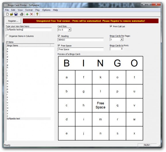 Bingo Card Printer screenshot