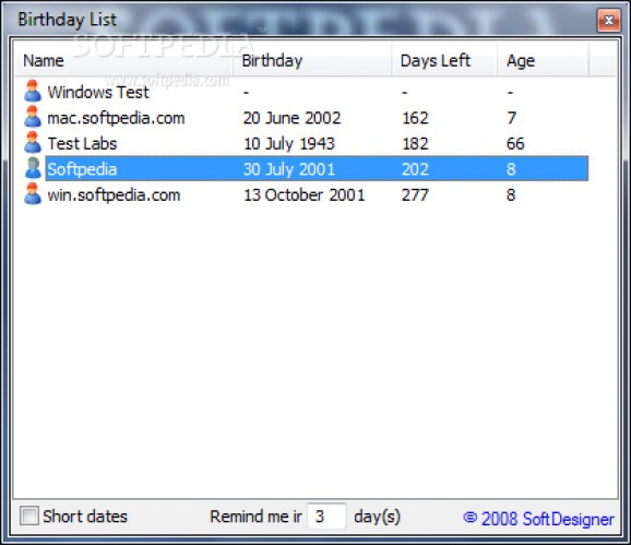 Birthday List Portable screenshot