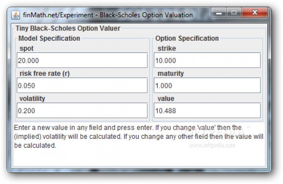 Black-Scholes Option Valuation screenshot