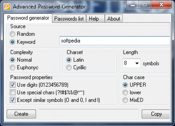 Blackman's Advanced Password Generator screenshot