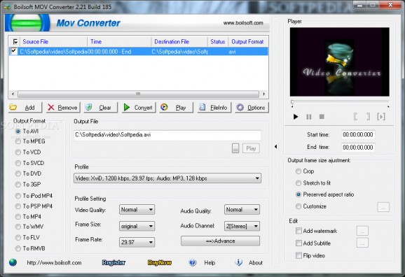 Boilsoft MOV Converter screenshot